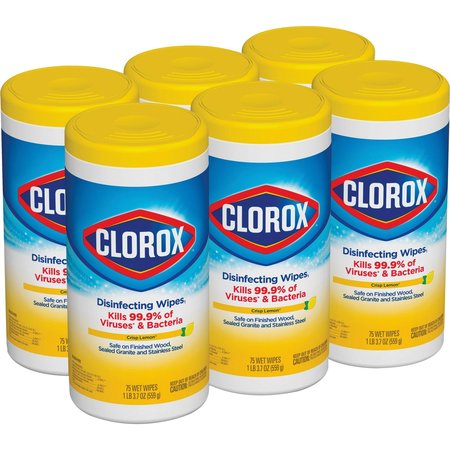 CLOROX Disinfecting Wipes, Crisp Lemon, WE, PK 75 CLO01628